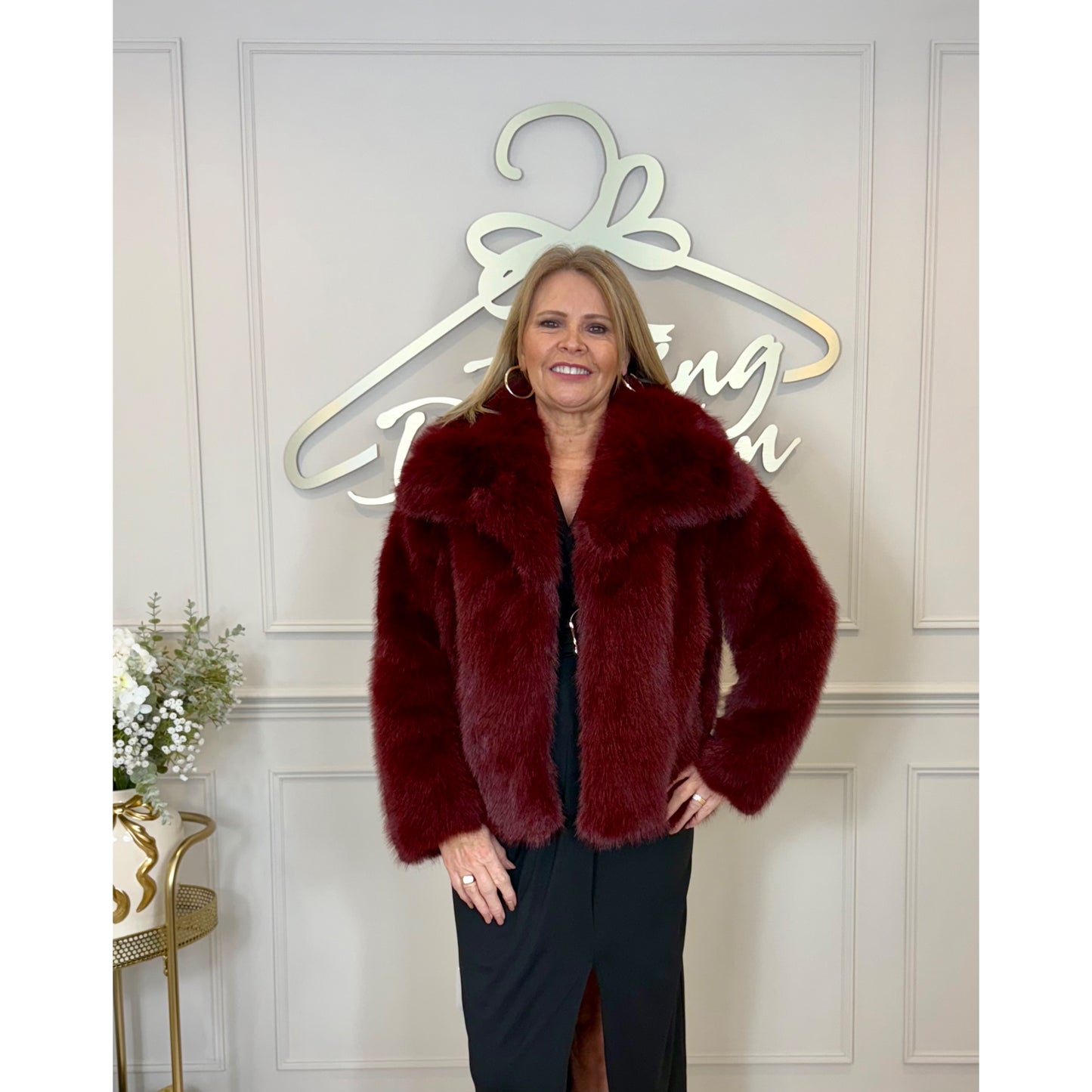 Faux Fur Jacket in Burgendy