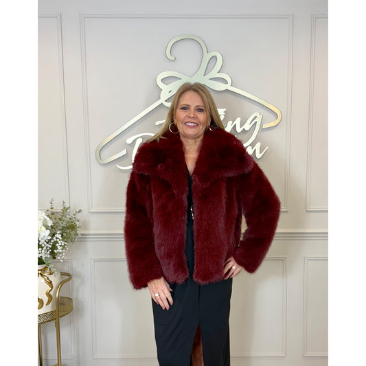 Faux Fur Jacket in Burgendy