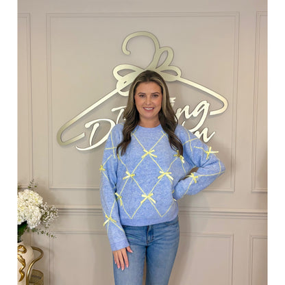 Long Sleeve Ribbon Jumper in Blue