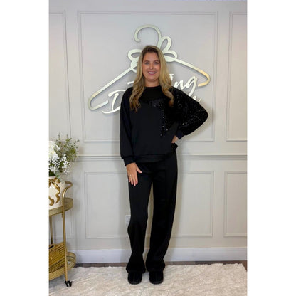 Sequin Star Loungesuit in Black