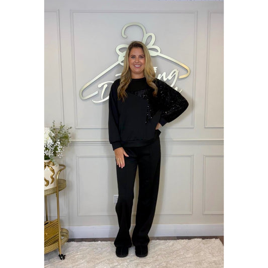 Sequin Star Loungesuit in Black