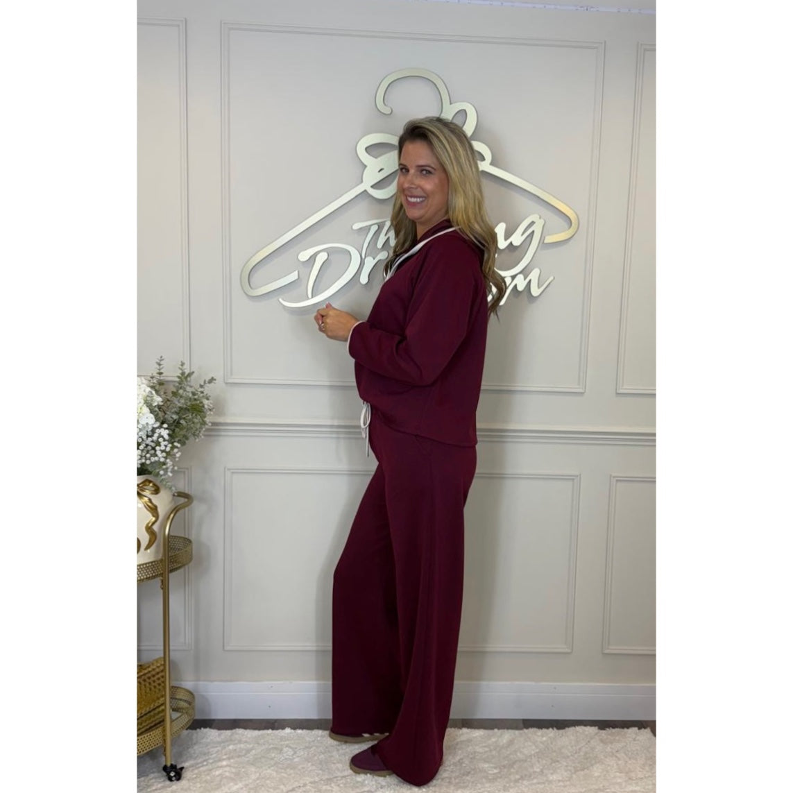 Hooded Half Zip Loungesuit in Dark Cherry