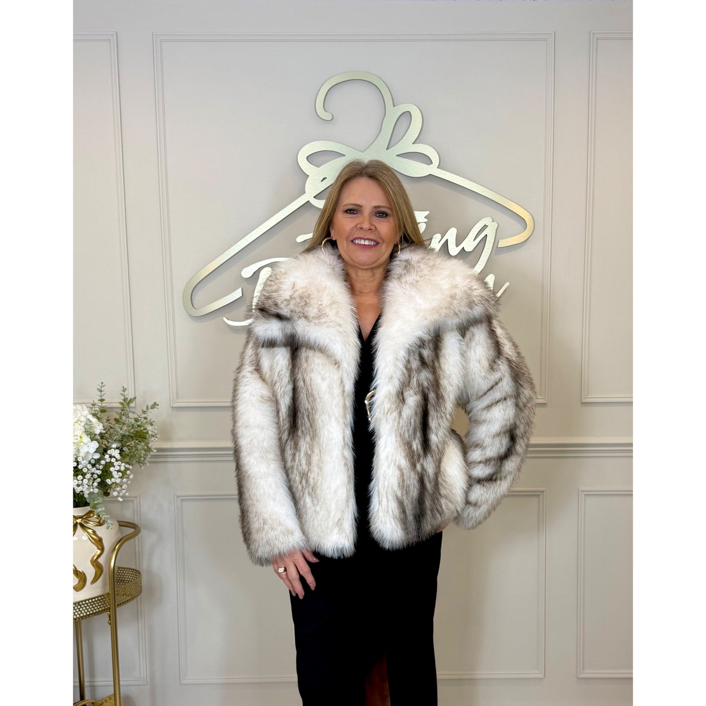 Faux Fur Jacket in Cream and Brown Mix