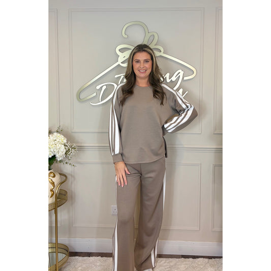 Striped Long Sleeve Loungesuit in Brown