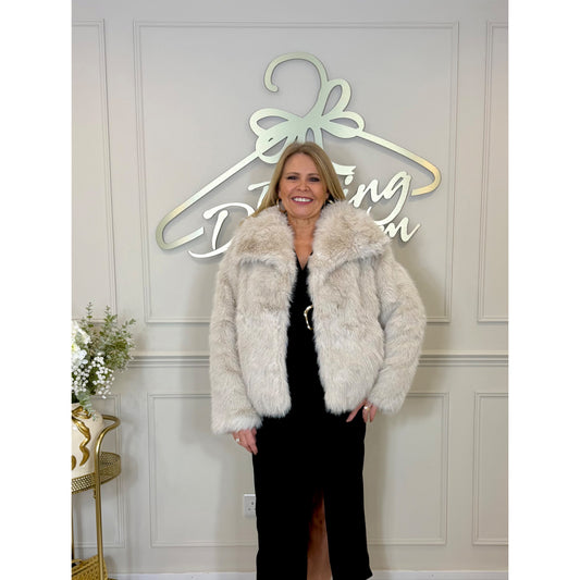 Faux Fur Jacket in Cream
