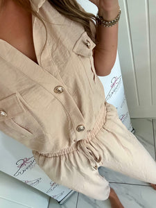 Cream Jumpsuit with Gold Buttons