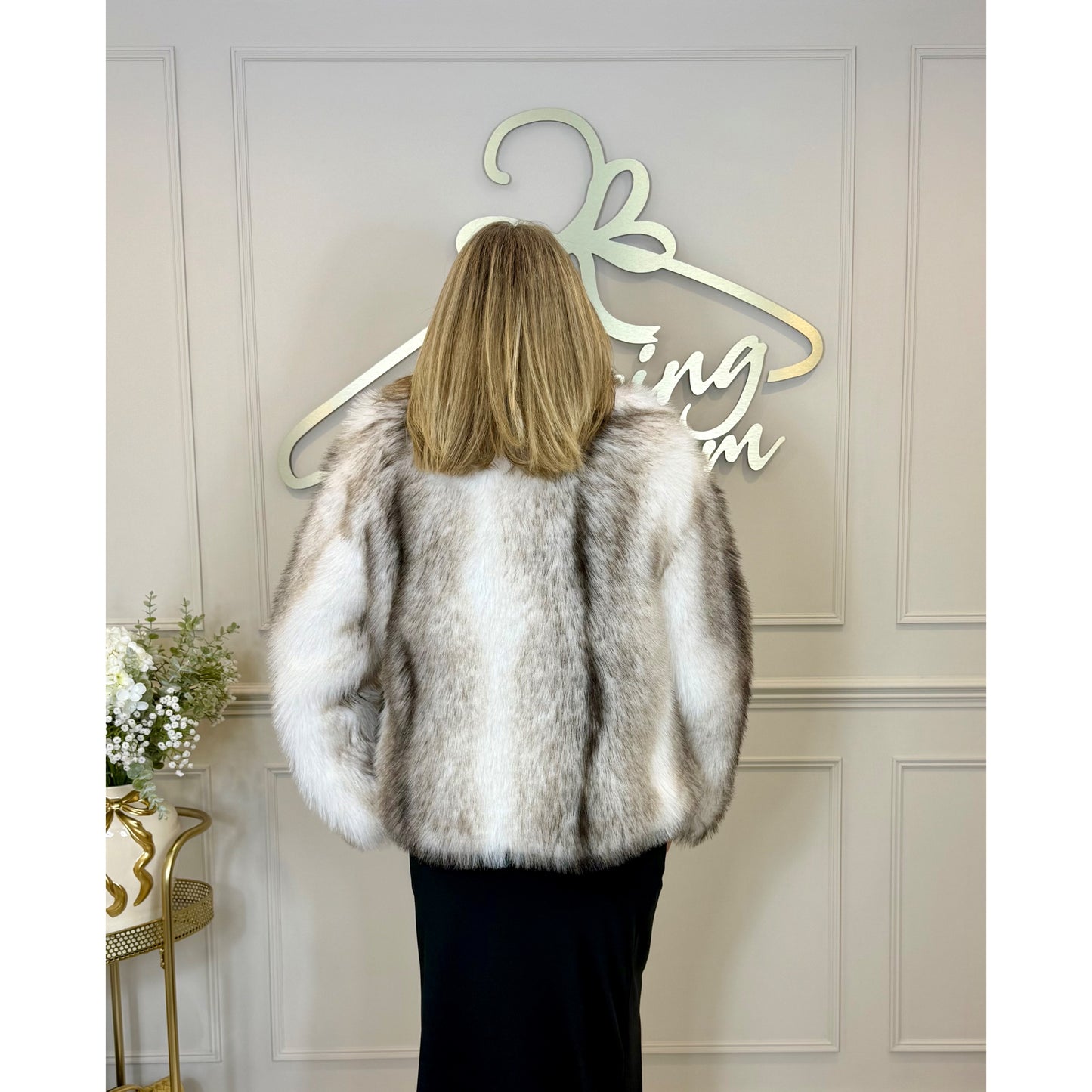 Faux Fur Jacket in Cream and Brown Mix