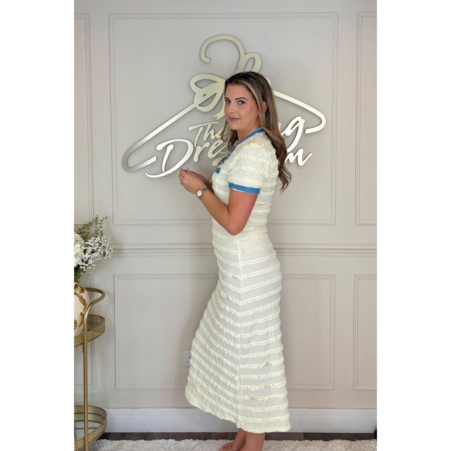 Denim Trim Midi Dress in Yellow