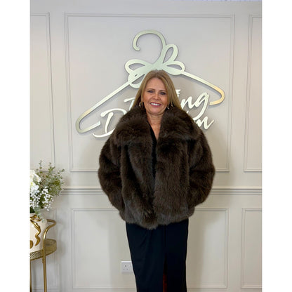 Faux Fur Jacket in Brown
