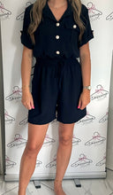 Load image into Gallery viewer, Gold Button Playsuit in Navy