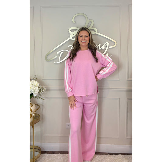 Striped Long Sleeve Loungesuit in Pink