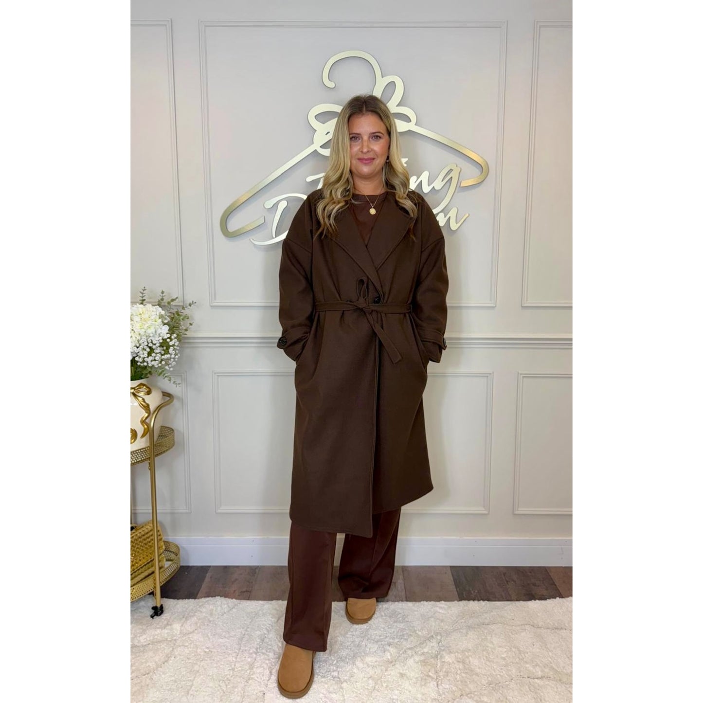 Belted Coat in Chocolate Brown