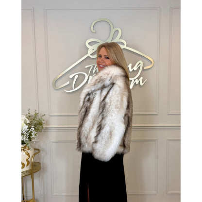 Faux Fur Jacket in Cream and Brown Mix