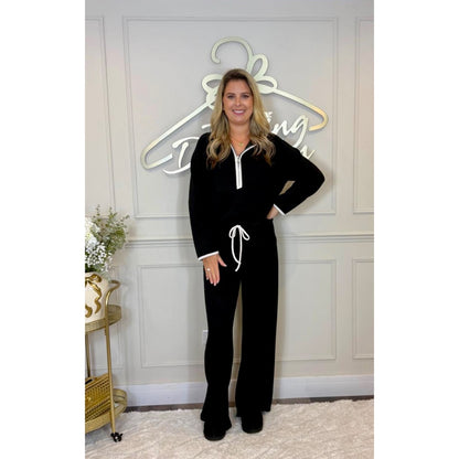 Hooded Half Zip Loungesuit in Black