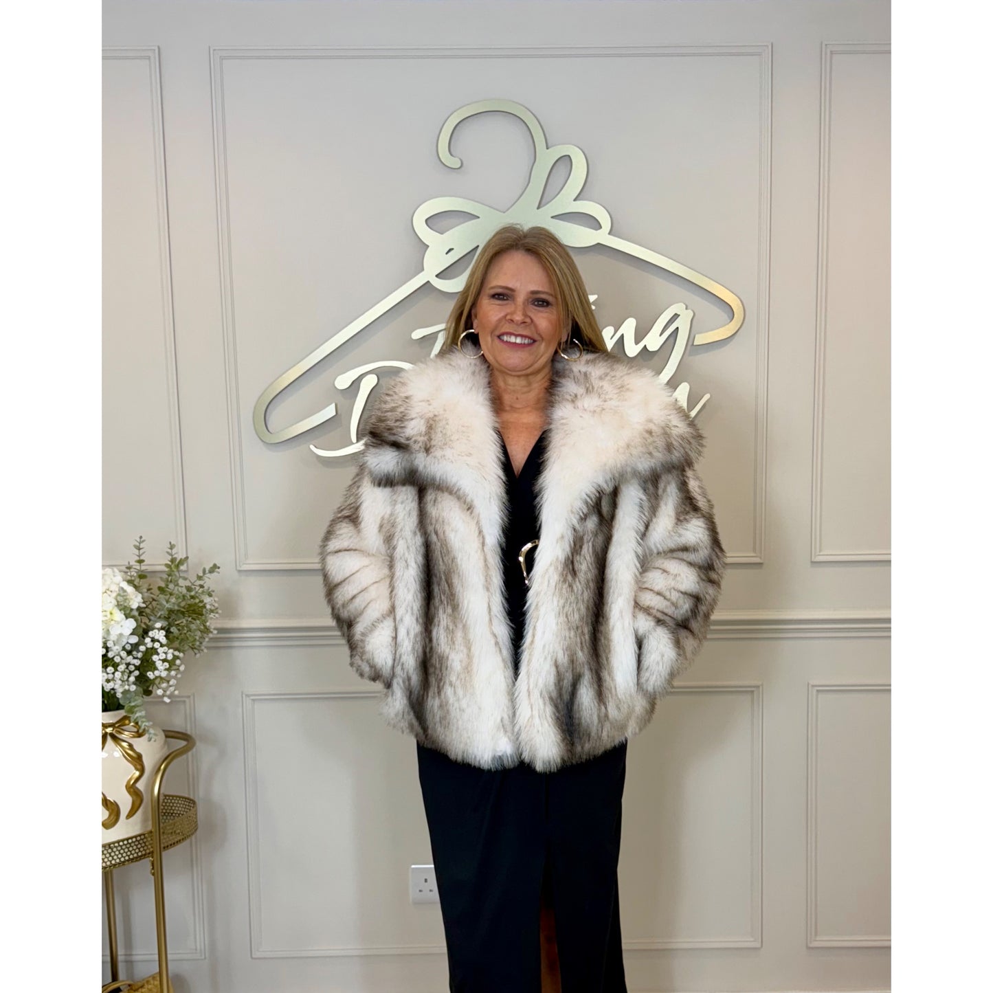 Faux Fur Jacket in Cream and Brown Mix