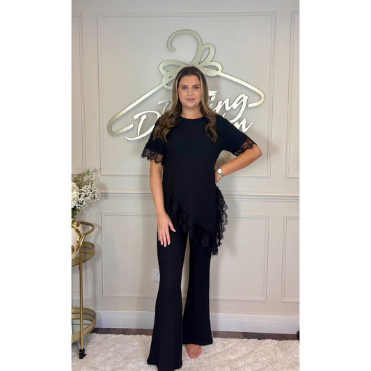 Asymmetric Lace Co-Ord in Black