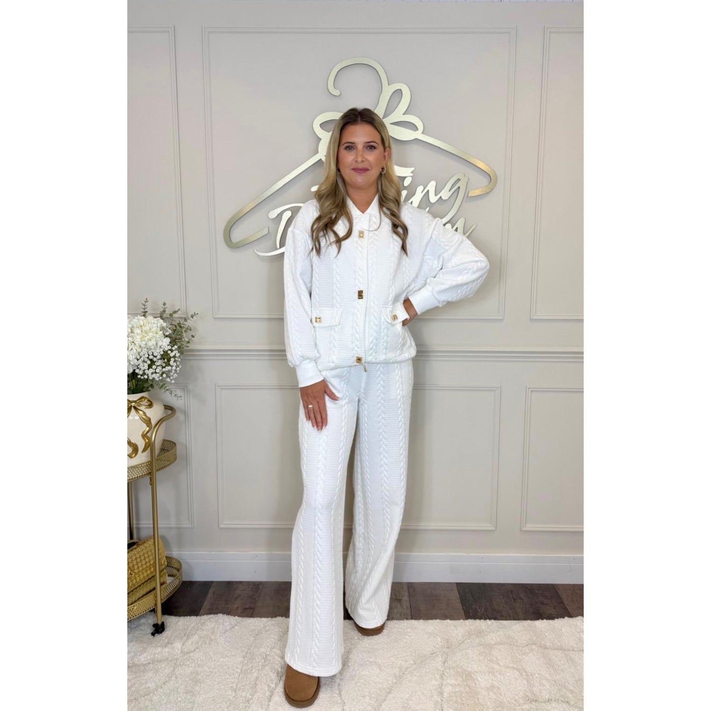 Plaited Effect Straight Leg Tracksuit in White