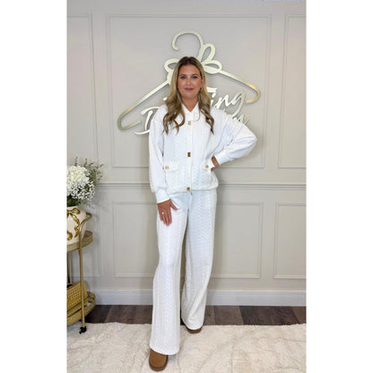 Plaited Effect Straight Leg Tracksuit in White