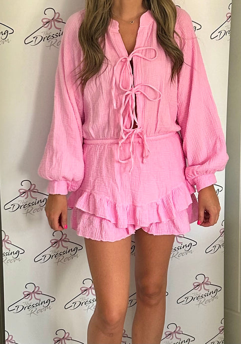 Cheesecloth Playsuit in Pink