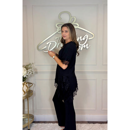 Asymmetric Lace Co-Ord in Black