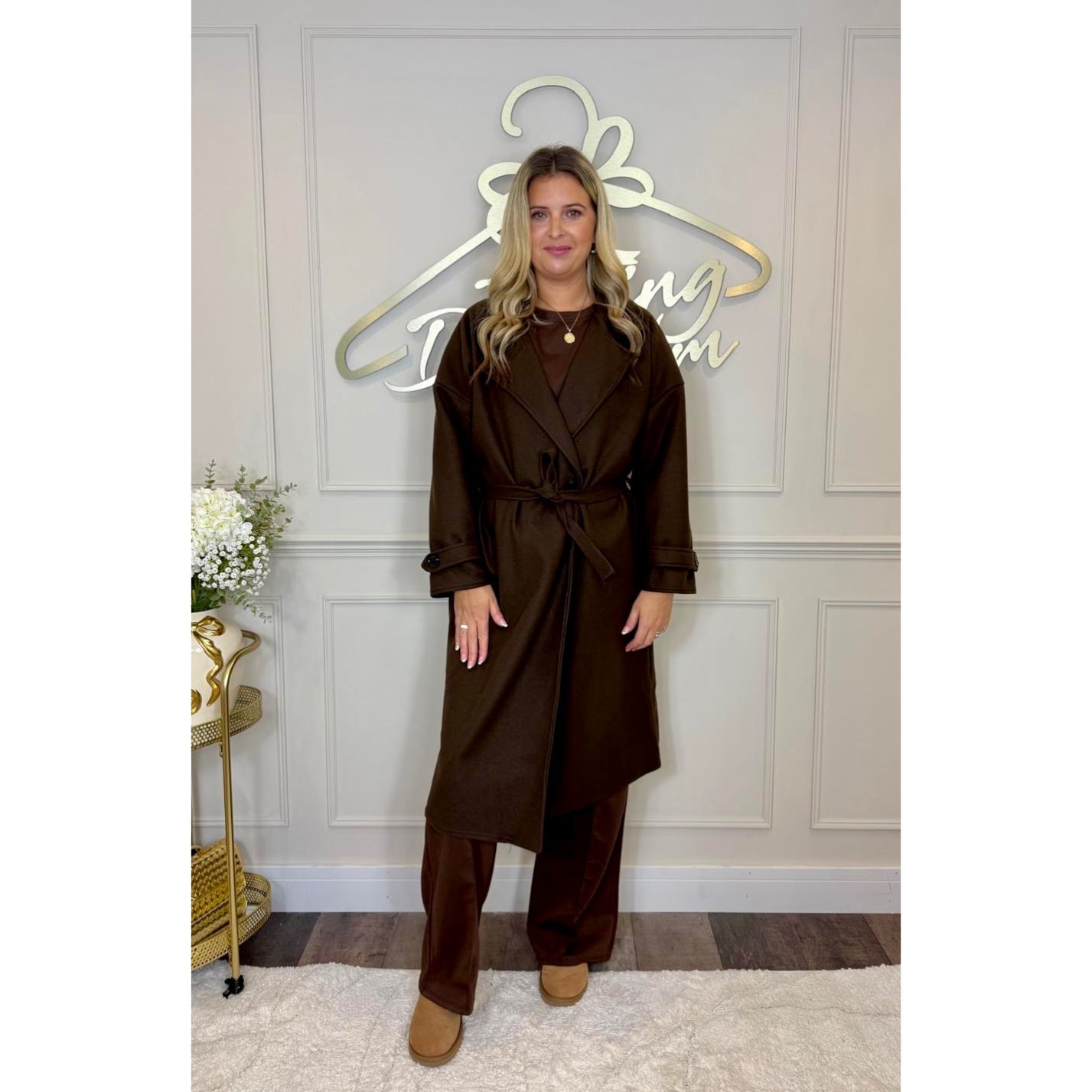 Belted Coat in Chocolate Brown