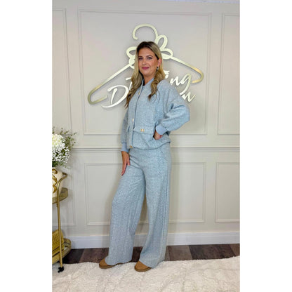 Plaited Effect Straight Leg Tracksuit in Grey