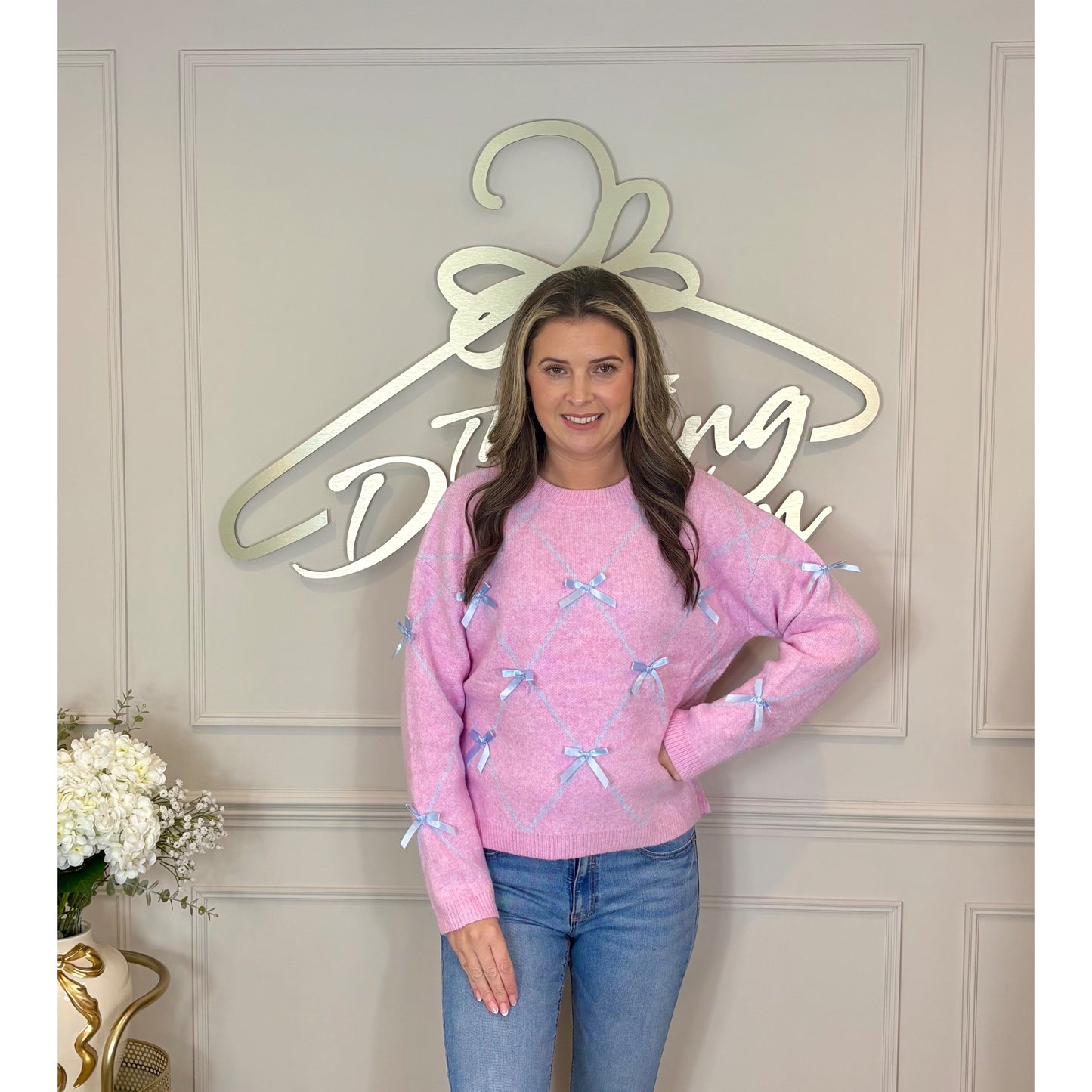 Long Sleeve Ribbon Jumper in Pink