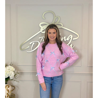 Long Sleeve Ribbon Jumper in Pink