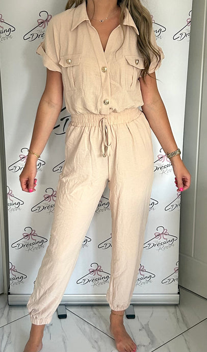 Cream Jumpsuit with Gold Buttons