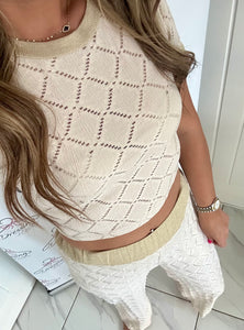 Laser Cut Trouser Co-ord in Cream