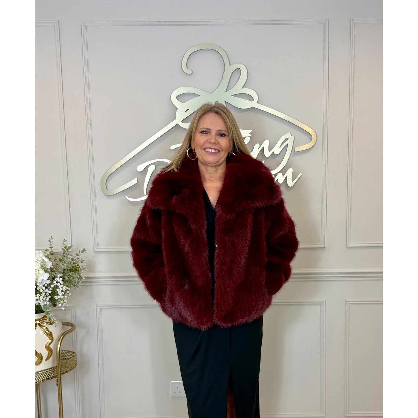 Faux Fur Jacket in Burgendy