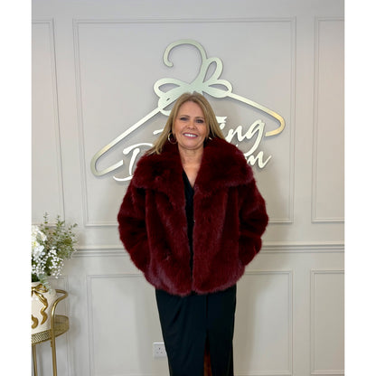 Faux Fur Jacket in Burgendy