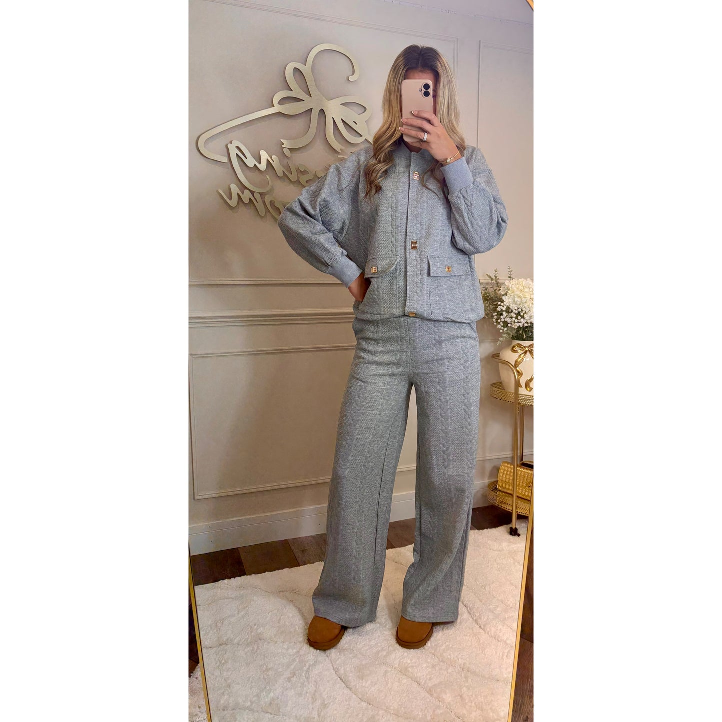 Plaited Effect Straight Leg Tracksuit in Grey