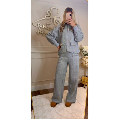 Plaited Effect Straight Leg Tracksuit in Grey