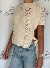 Load image into Gallery viewer, Cropped Sleeveless Jumper with Tie Side Detail in Cream