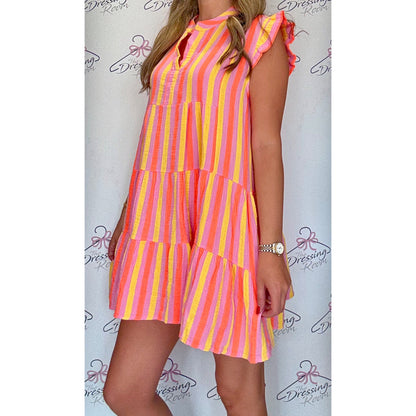 Striped Smock Dress in Yellow and Orange