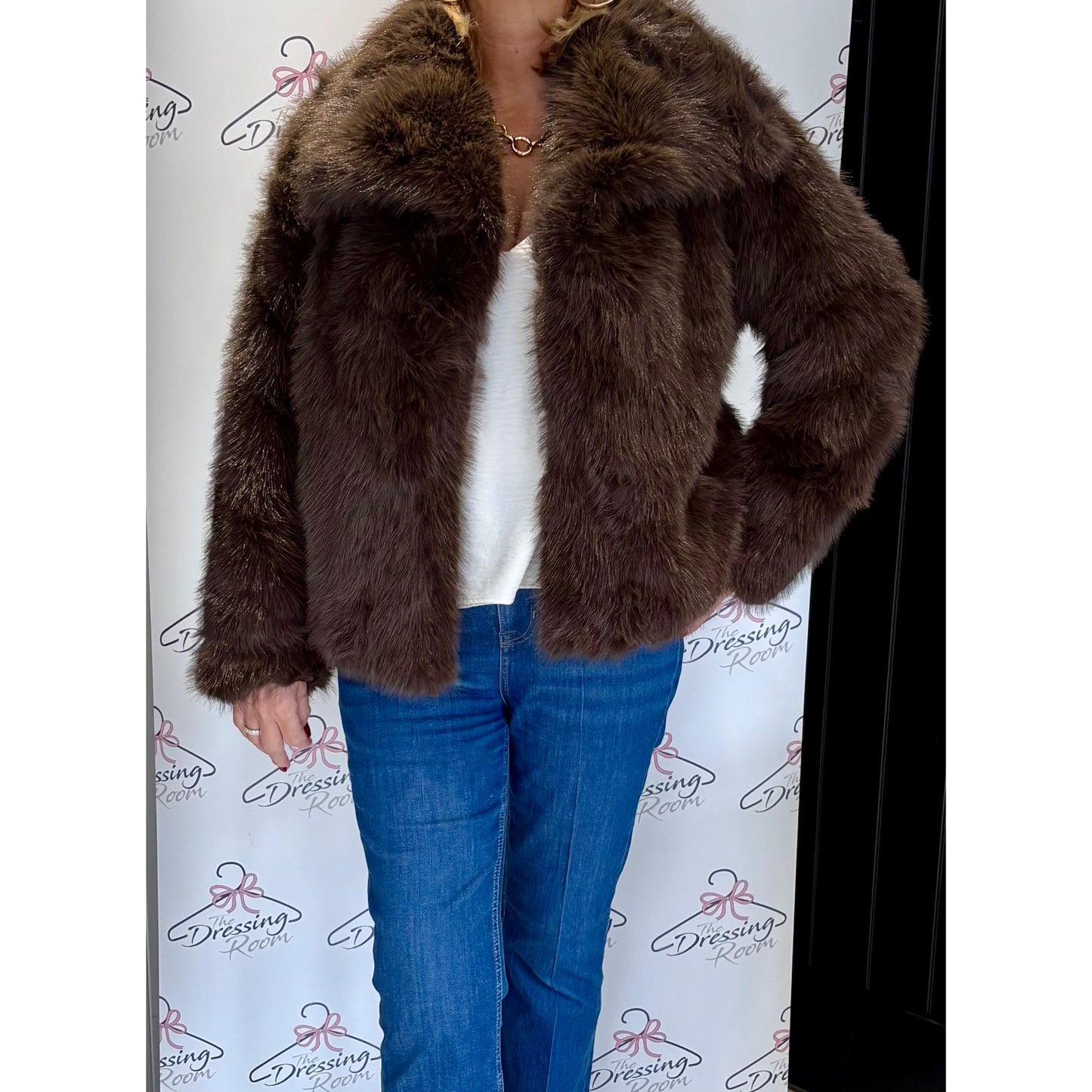 Faux Fur Jacket in Brown