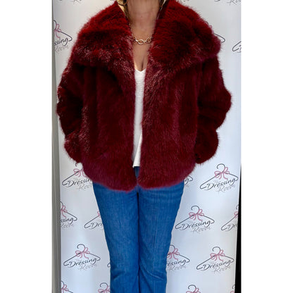 Faux Fur Jacket in Burgendy