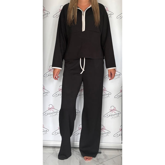 Hooded Half Zip Loungesuit in Black