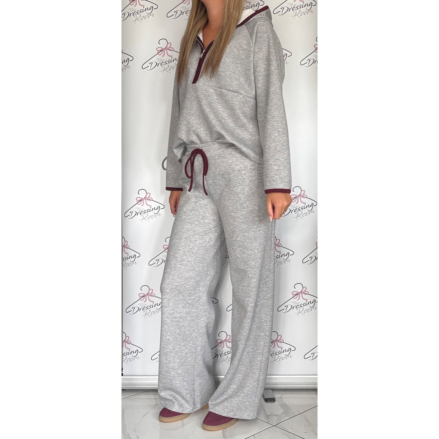 Hooded Half Zip Loungesuit in Grey