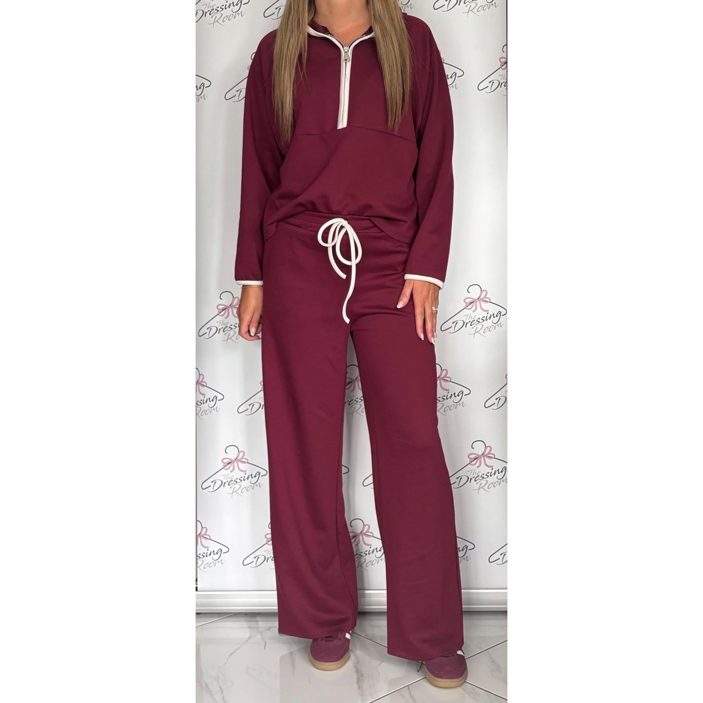 Hooded Half Zip Loungesuit in Dark Cherry