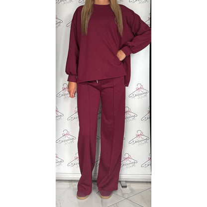 Simple Long Sleeve Loungesuit in Dark Cherry