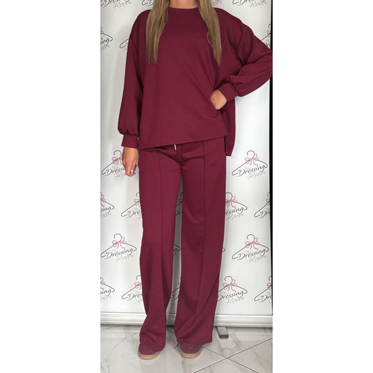 Simple Long Sleeve Loungesuit in Dark Cherry