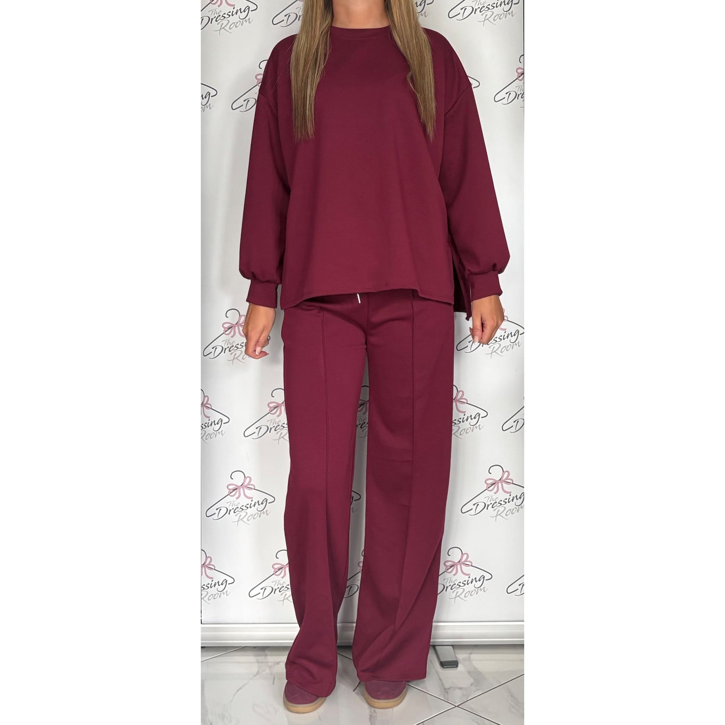 Simple Long Sleeve Loungesuit in Dark Cherry
