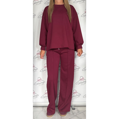 Simple Long Sleeve Loungesuit in Dark Cherry