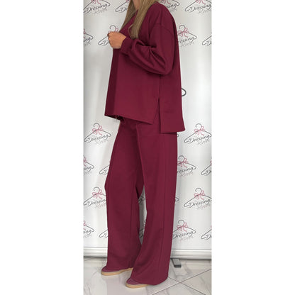 Simple Long Sleeve Loungesuit in Dark Cherry