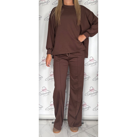 Simple Long Sleeve Loungesuit in Brown
