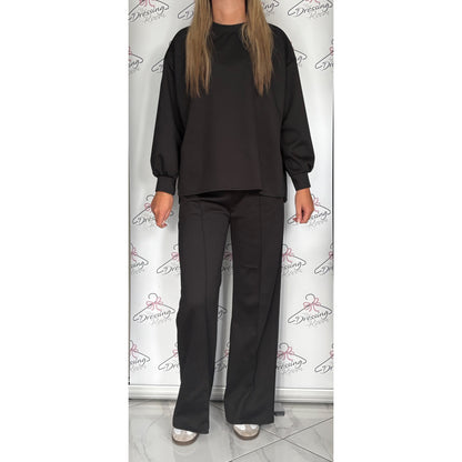 Simple Long Sleeve Loungesuit in Black