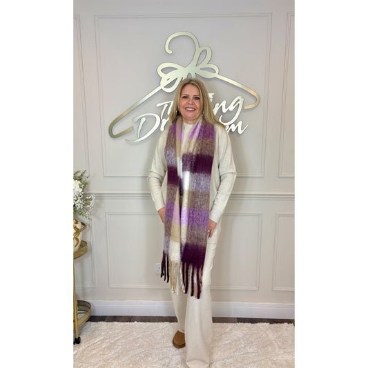 Super Soft Checked Scarf in Purple