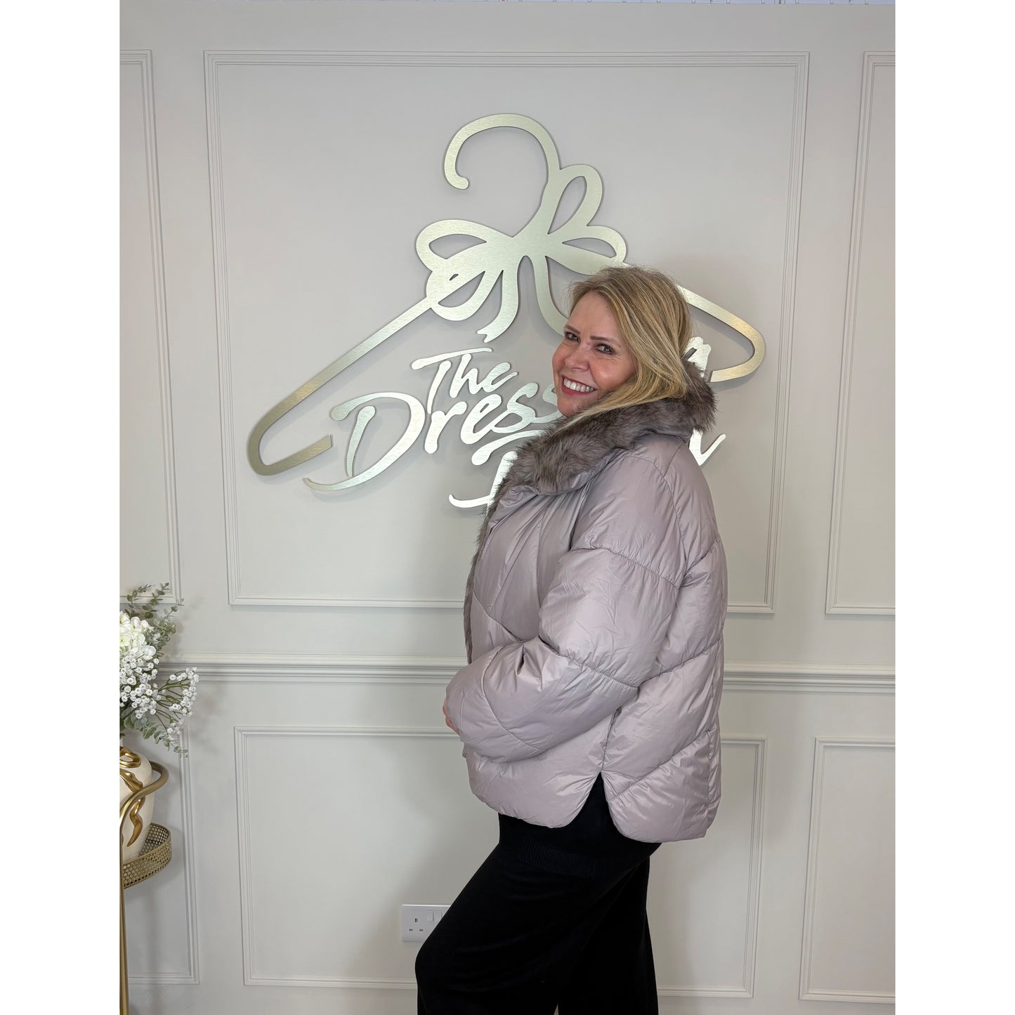 Fur Collar Puffer Jacket in Mushroom